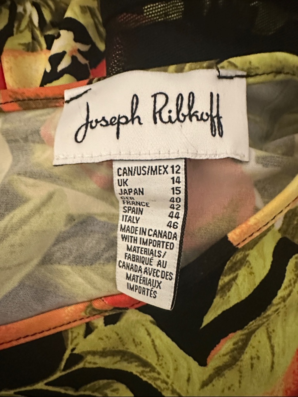 Joseph Ribkoff Black Citrus-Print Tunic Orange & Green Botanical Mesh Sleeves - Picture 6 of 8